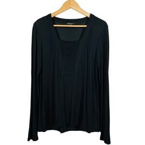 Ella Moss Oversize Tunic Top Long Sleeve Black Casual Square Neck - M
